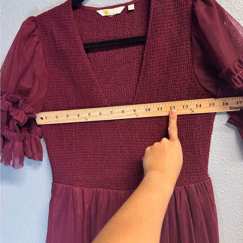 Boden Burgundy Smocked Tulle Tiered Mini Party Dress - Size US 8R romantic party - Picture 9 of 11